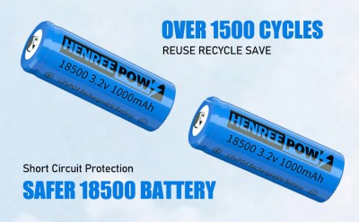 Henreepow 18500 Batterie rechargeable, 3,2 V Lifepo4 Lithium Phosphate Battery 1000mAh pour GAR exté